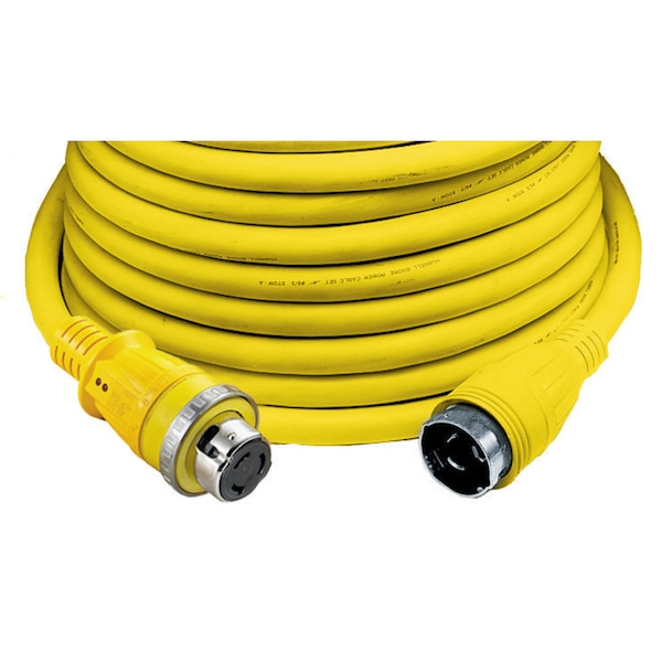 Locking Devices, Twist-Lock, Marine Grade, Ship to Shore Cableset, 50A 125V, 2-Pole 3-Wire Grounding, Non-NEMA, Yellow, LED Indicators